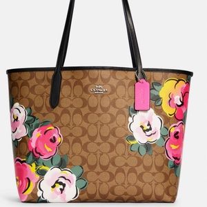 Coach City Tote Vintage Rose Print NWT